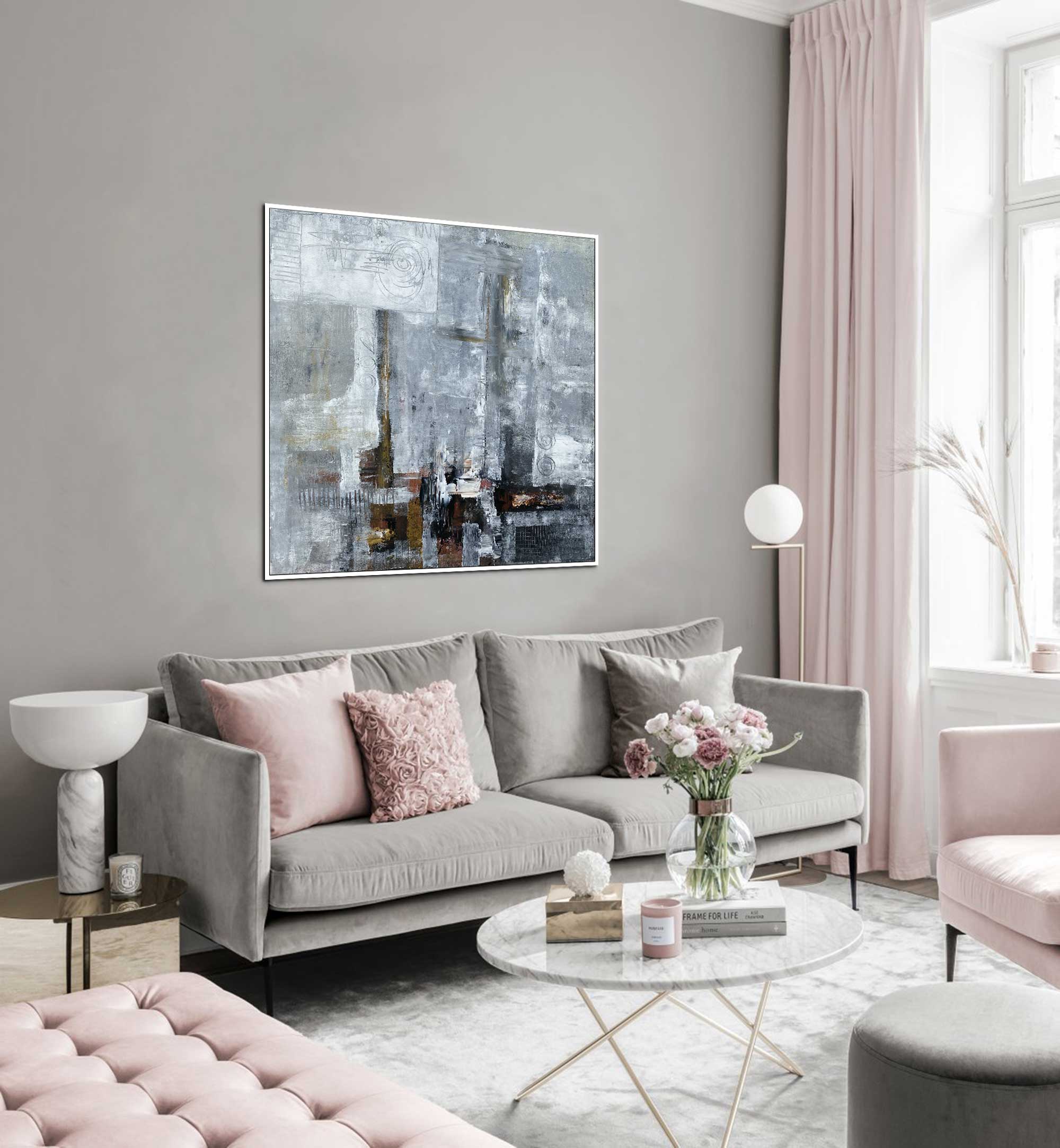 Blizzard - Abstract art category - Grey background - white frame style
