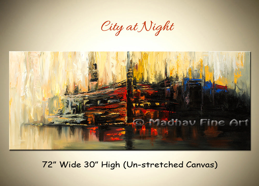 City at Night original abstract painting by Madhav Singh, abstract tones, luxury modern wall art UK