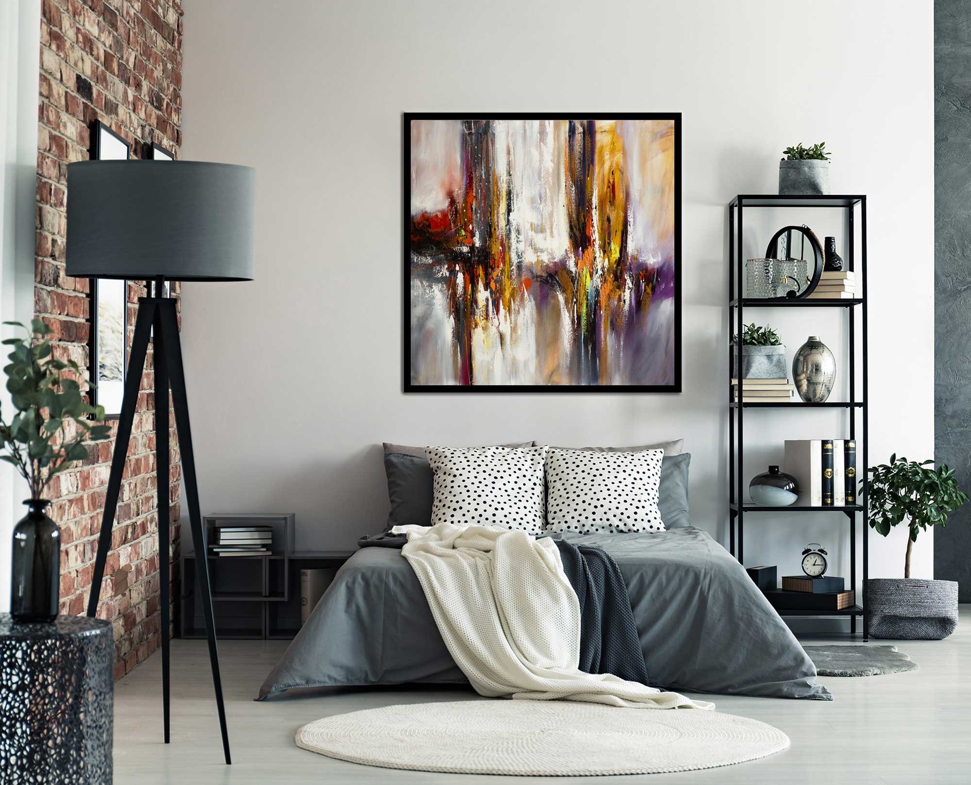 Dancing Together modern abstract bedroom wall art black frame