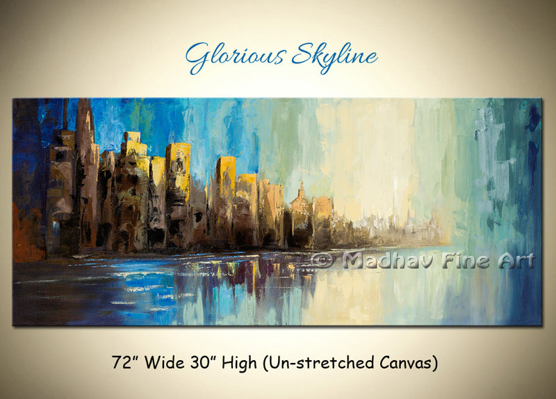 Glorious Skyline original abstract painting by Madhav Singh, abstract tones, luxury modern wall art UK