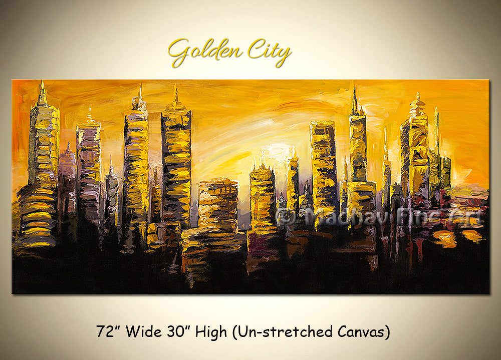 Golden City original abstract painting by Madhav Singh, abstract tones, luxury modern wall art UK