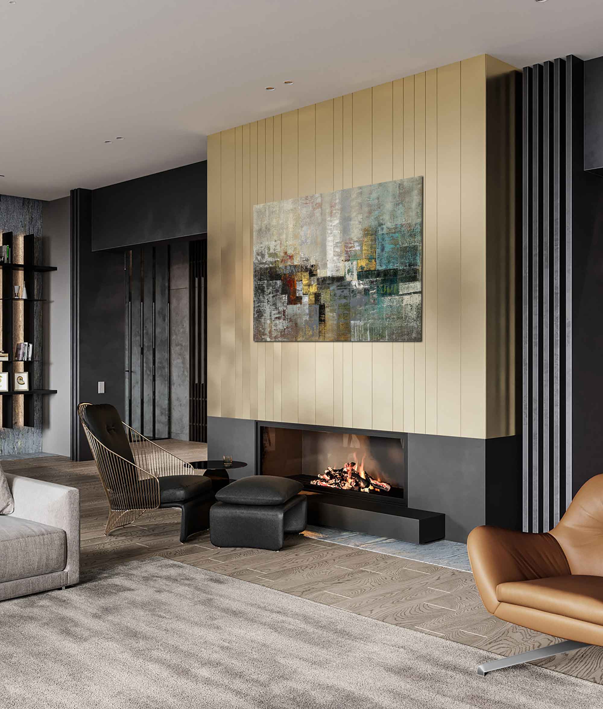 Happiness - Abstract art category - modern living room fireplace display - gallery wrap style