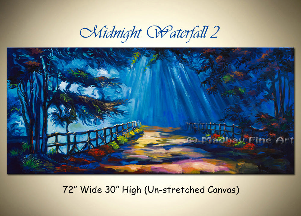 Midnight Waterfall 2 original abstract painting by Madhav Singh, abstract tones, luxury modern wall art UK