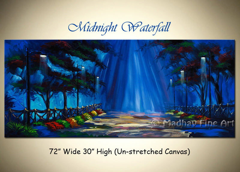 Midnight Waterfall original abstract painting by Madhav Singh, abstract tones, luxury modern wall art UK