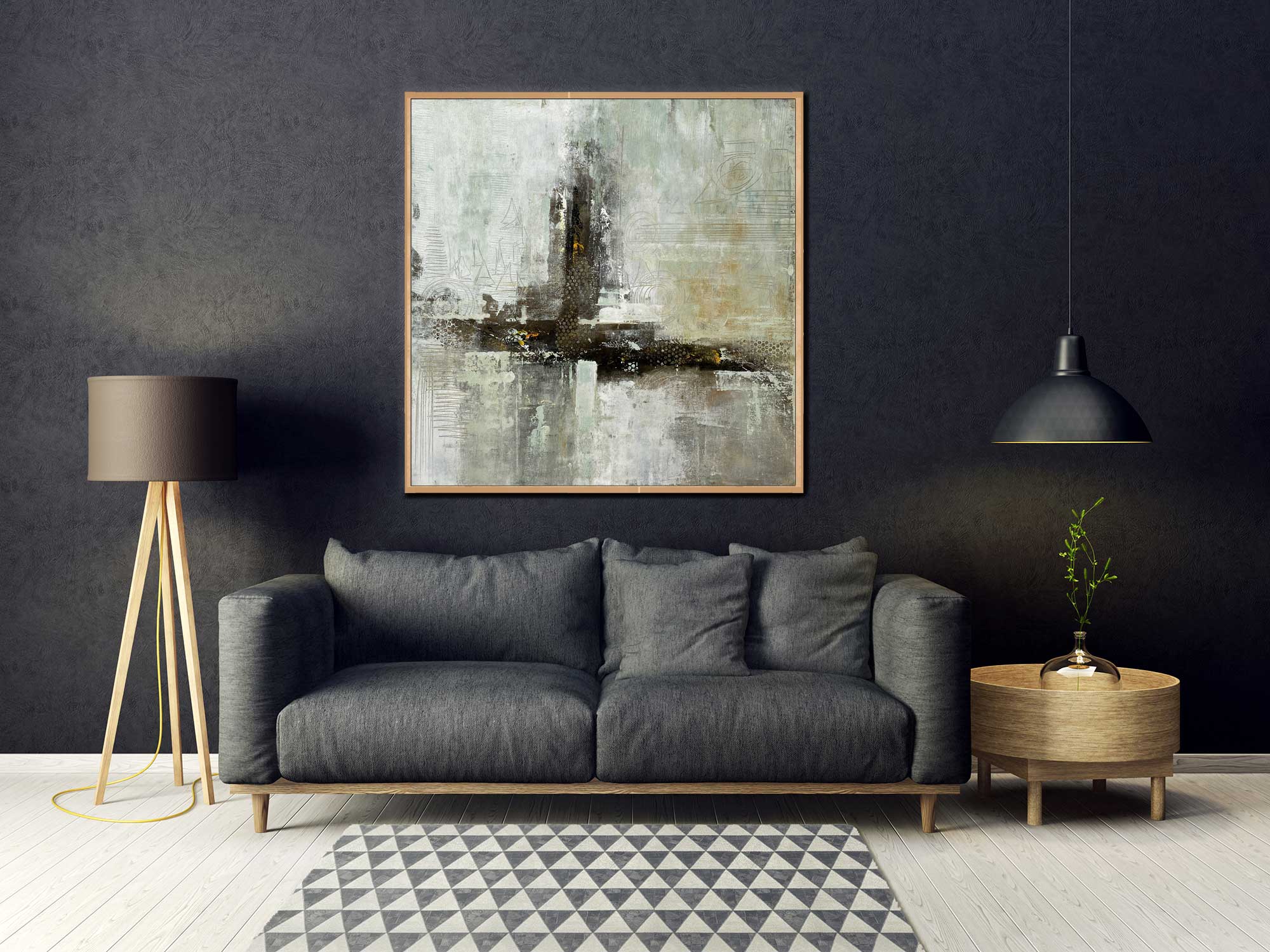 Moss Forest - Abstract art category - Charcoal sofa background - wooden frame style