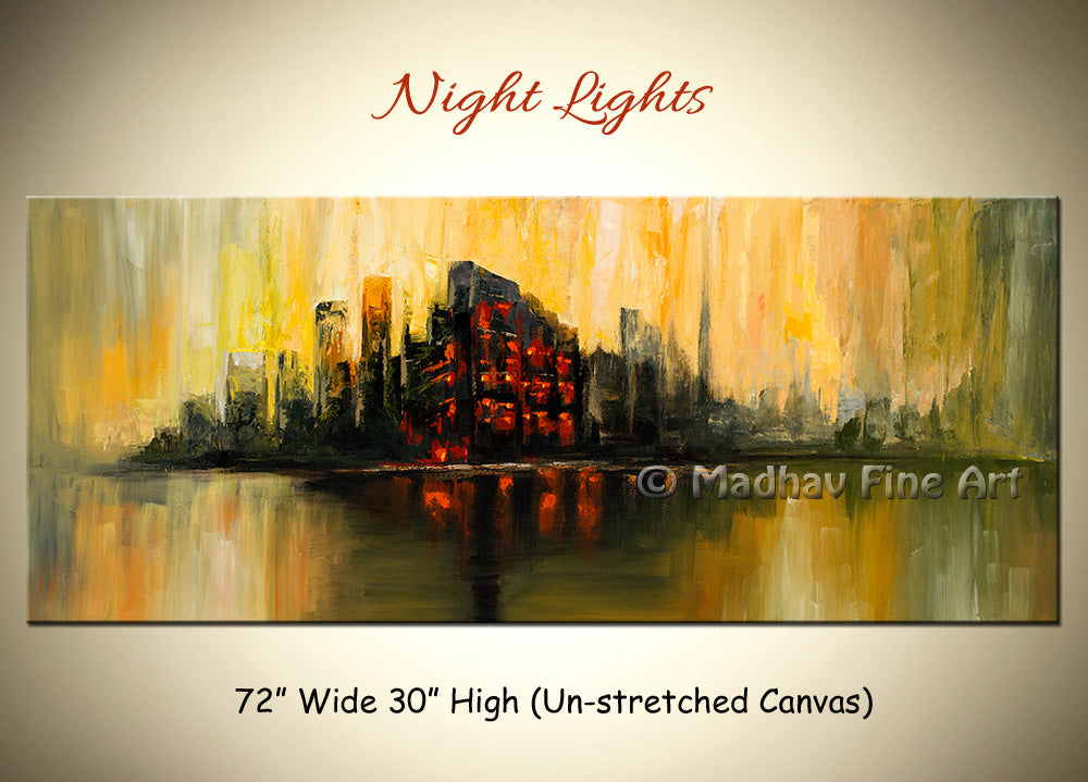 Night Lights original abstract painting by Madhav Singh, abstract tones, luxury modern wall art UK