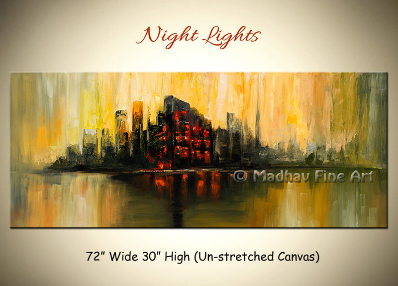 Night Lights original abstract painting by Madhav Singh, abstract tones, luxury modern wall art UK