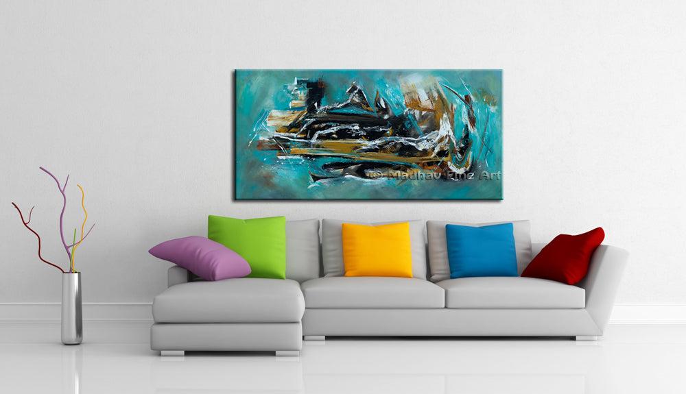 Ocean Blues 2 original abstract painting by Madhav Singh, abstract tones, luxury modern wall art UK