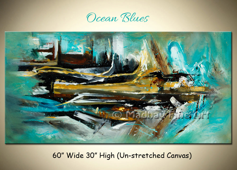 Ocean Blues original abstract painting by Madhav Singh, abstract tones, luxury modern wall art UK