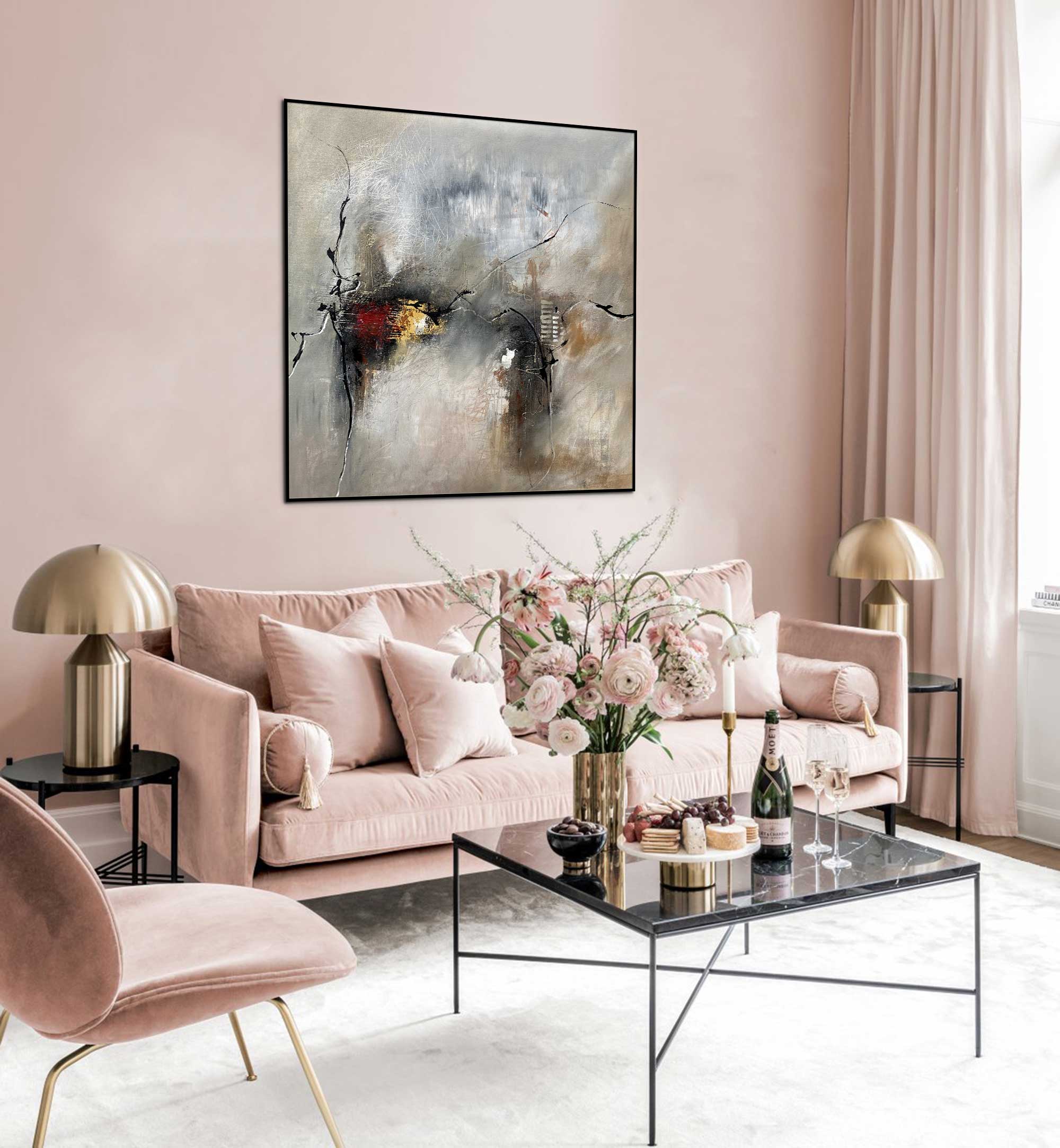 Revelation - Abstract art category - Pink background - Black frame style