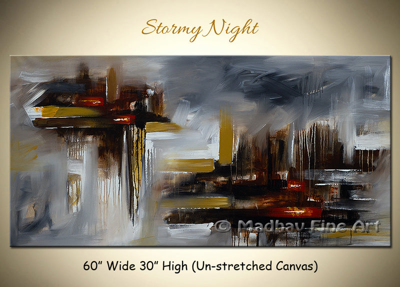 Stormy Night original abstract painting by Madhav Singh, abstract tones, luxury modern wall art UK