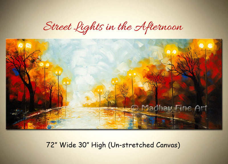 Street Lights in the Afternoon original abstract painting by Madhav Singh, abstract tones, luxury modern wall art UK