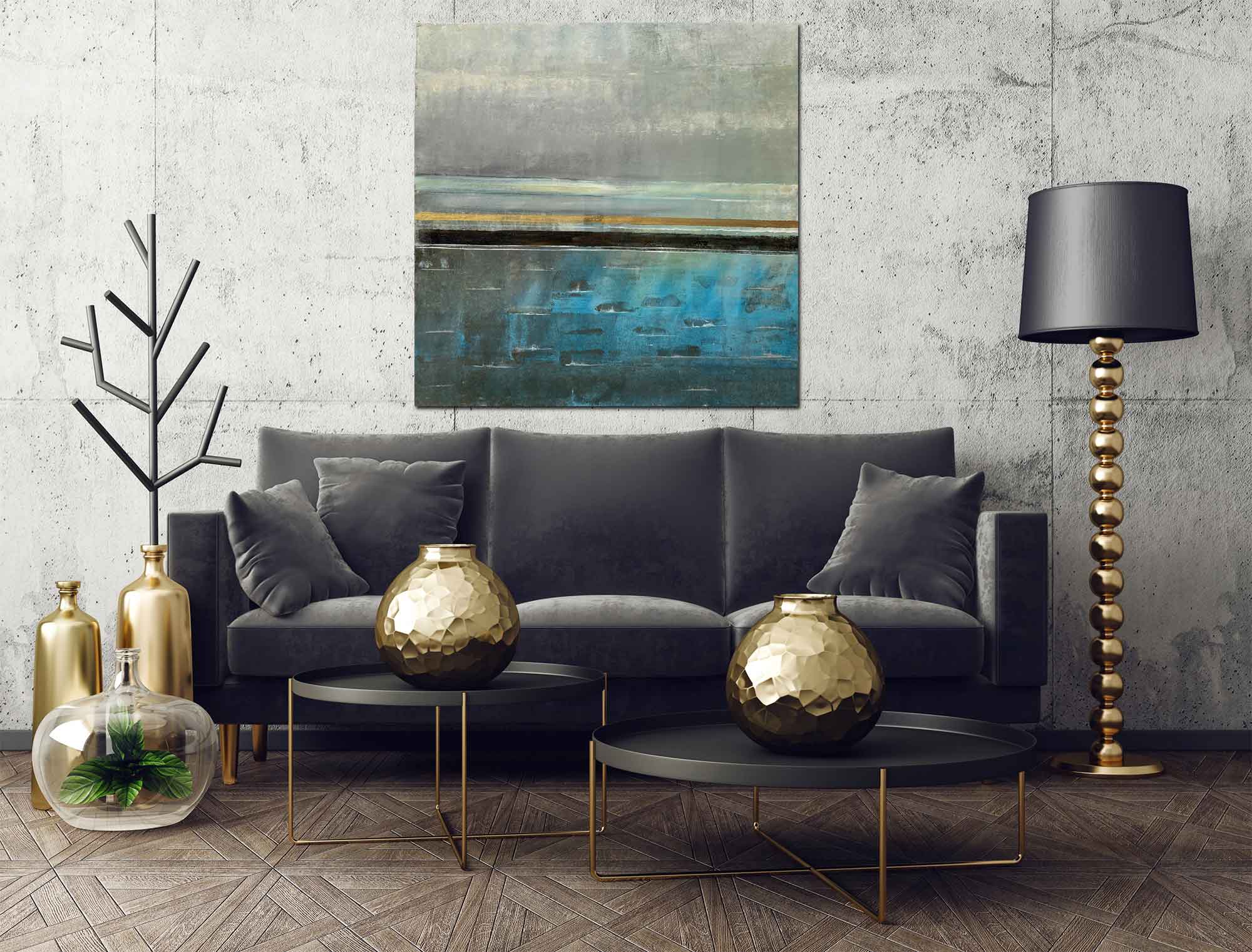 Summer Rain - Abstract art category - Black sofa background - gallery wrap style