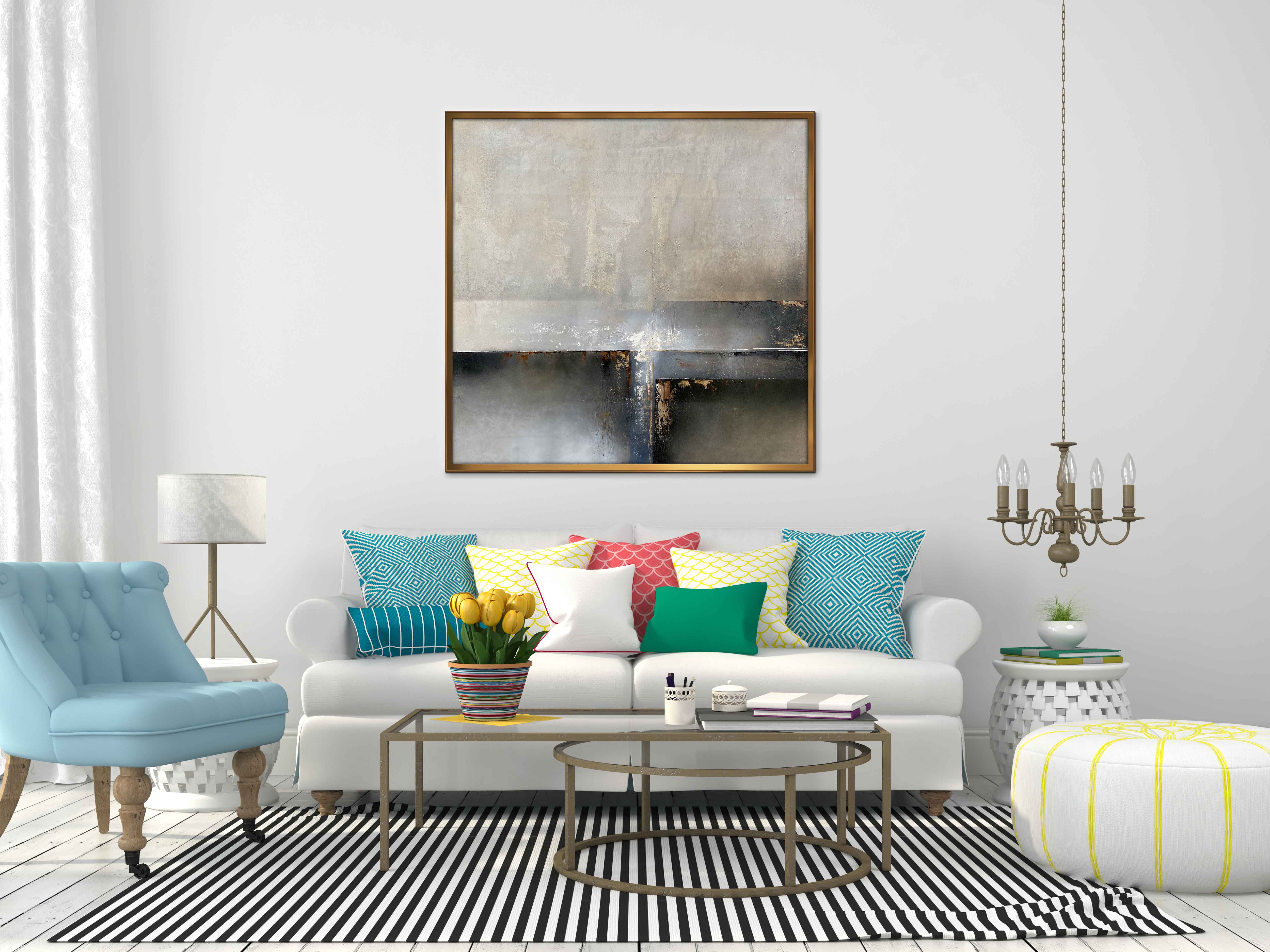 The Pathway - Abstract art category - White sofa background - Golden frame style
