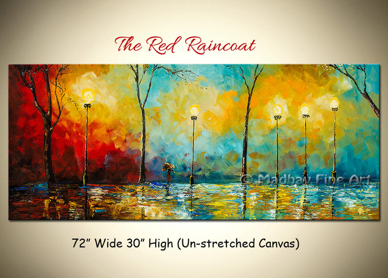The Red Raincoat original abstract painting by Madhav Singh, abstract tones, luxury modern wall art UK