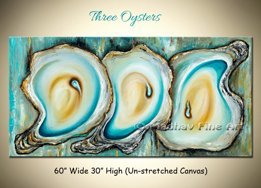 Three Oysters original abstract painting by Madhav Singh, abstract tones, luxury modern wall art UK