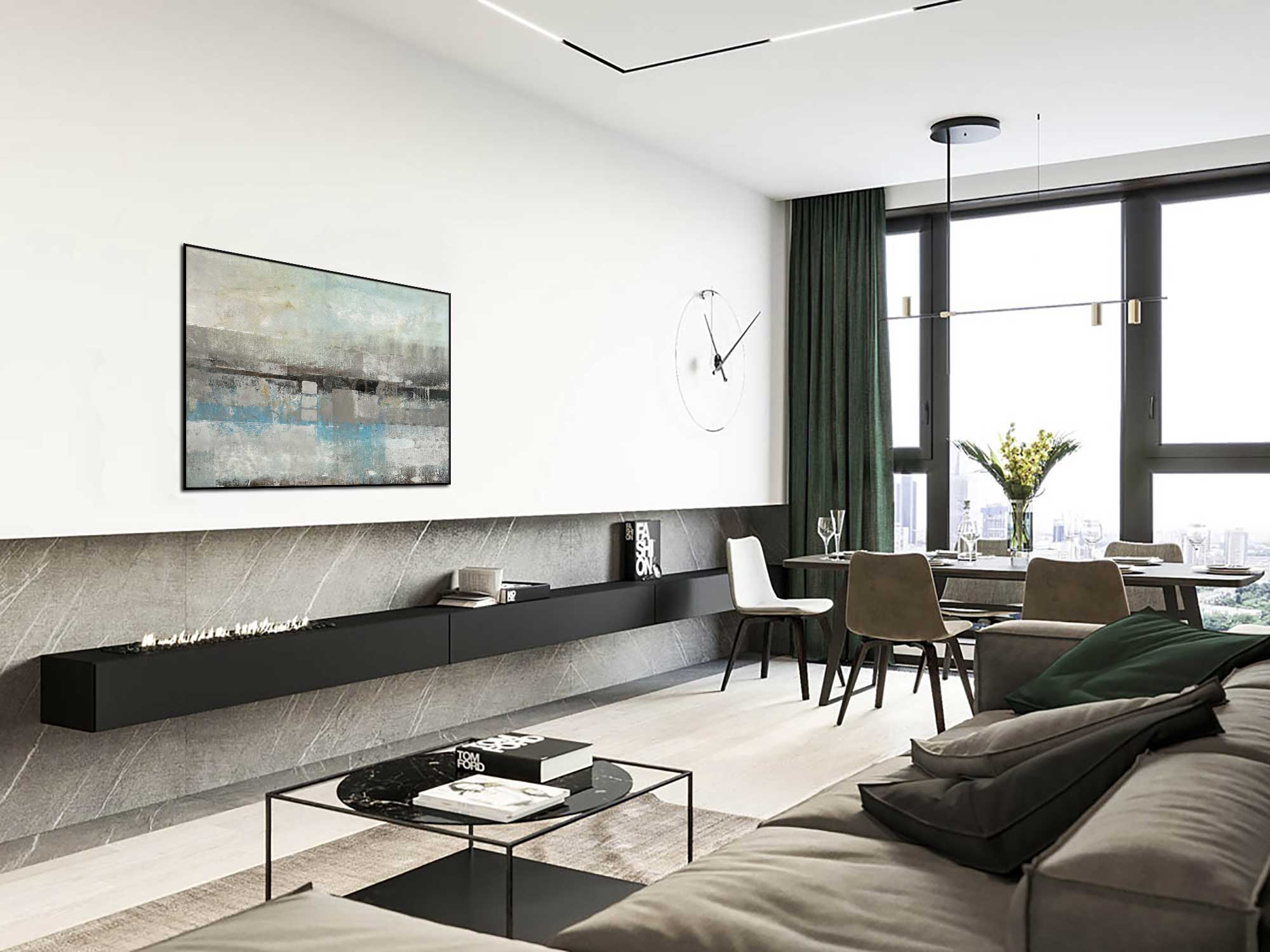 Underwater 2 - Abstract art category - modern living room apartment background - black frame style