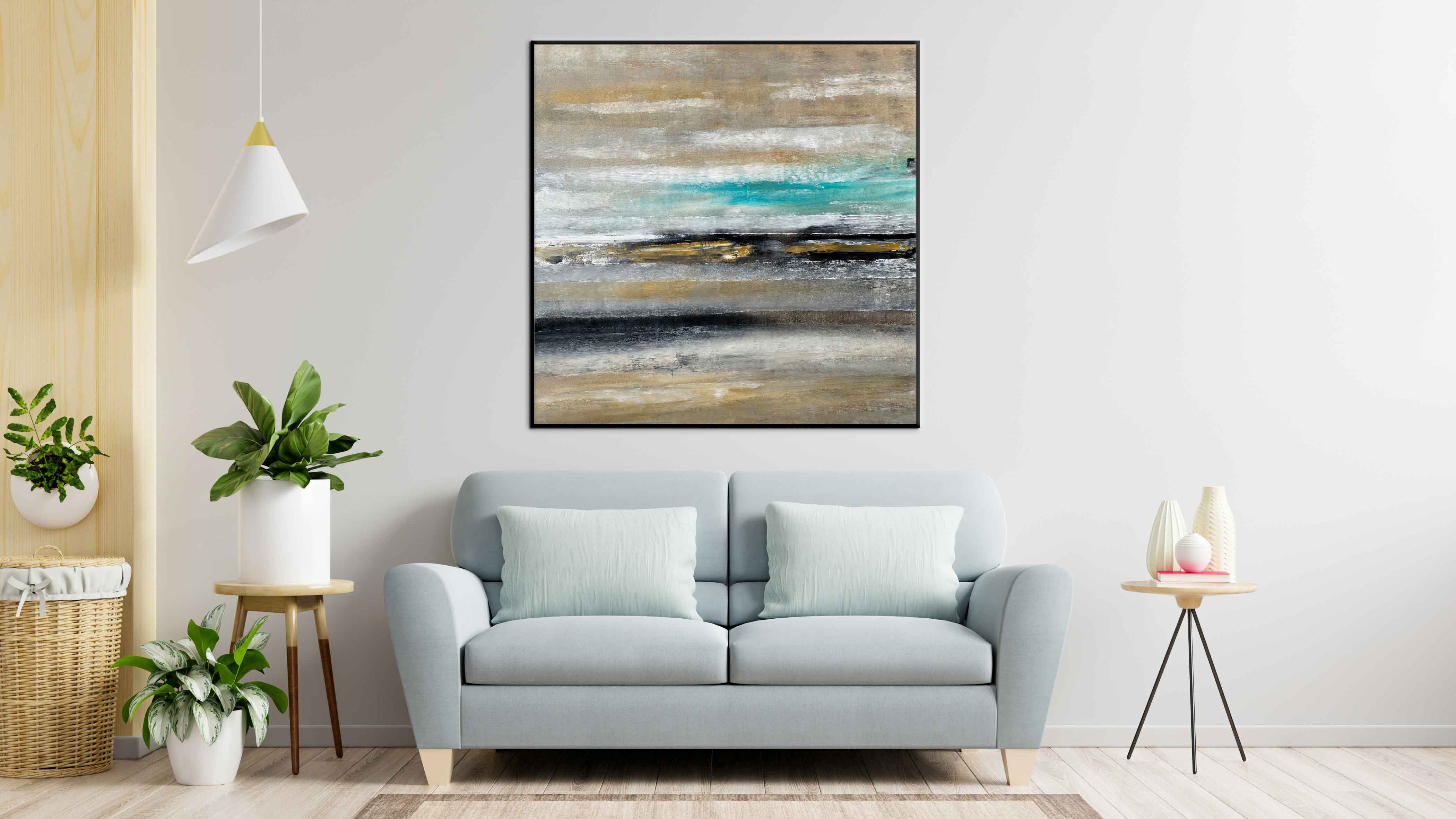 Wilderness 3 - Abstract art category - Light Blue sofa background - black frame style