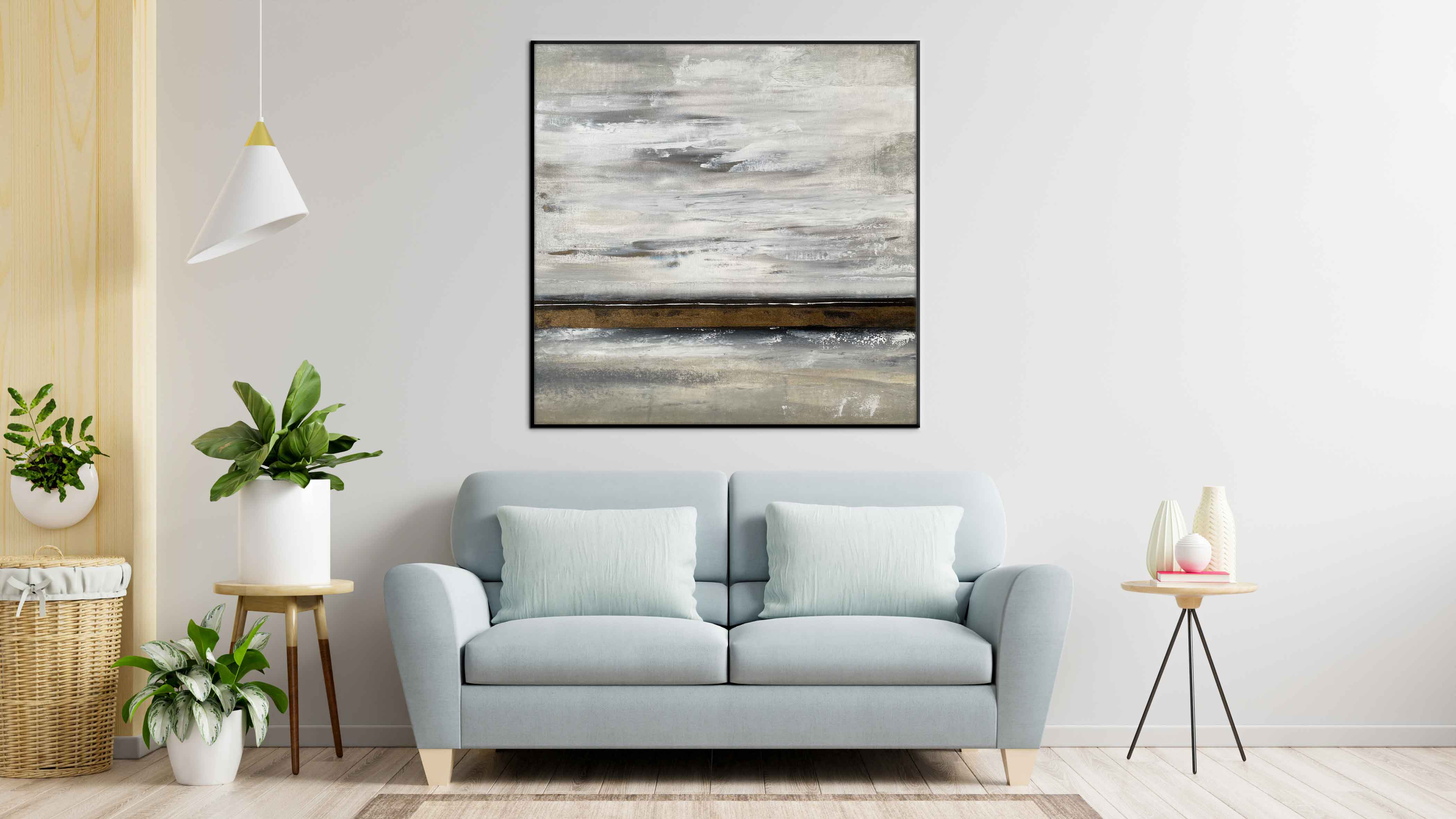 Winter Field - Abstract art category - Light Blue sofa background - black frame style