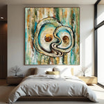 Tidal Echoes modern abstract wall art displayed above a bed in a neutral bedroom