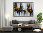 Autumn 3 - Abstract art category - grey sofa - modern living room background - black frame