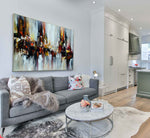 Autumn 3 - Abstract art category - open plan living room side display - metallic frame