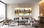 City of Joy - Cityscape art category - large wall art display - grey sofa - gallery wrap