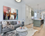Dancing Colours 3 - Abstract art category - grey sofa living room background - floating frame style