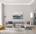 Foggy Day - Abstract art category - grey modern sofa living room background - white silver frame style