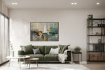 Happiness - Abstract art category - green sofa living room display - black frame style