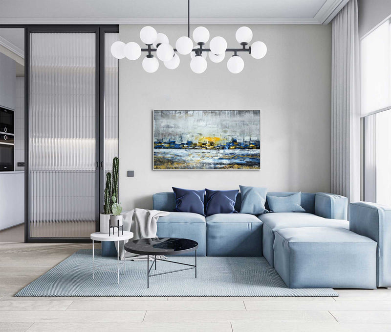 Hope - Abstract art category - Blue sofa background - white frame style