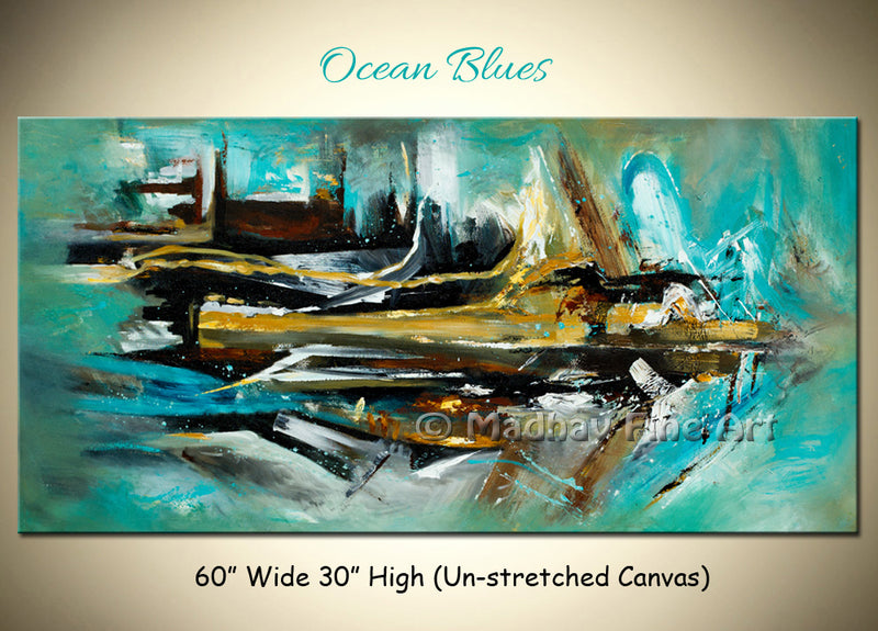 Ocean Blues original abstract painting by Madhav Singh, abstract tones, luxury modern wall art UK