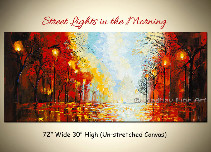 Street Lights in the Morning original abstract painting by Madhav Singh, abstract tones, luxury modern wall art UK