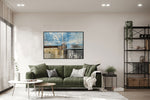 Summer Day - Abstract art category - green sofa living room display - black frame style