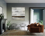 Winter Field - Abstract art category - Modern brown sofa background - white frame style